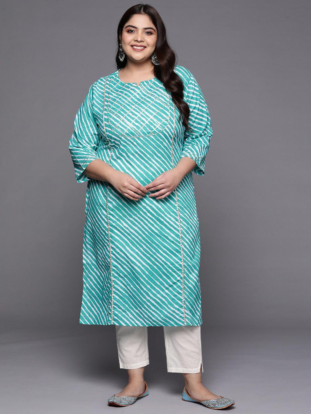 varanga plus size women  pre cotton leheriya printed gotta patti kurta