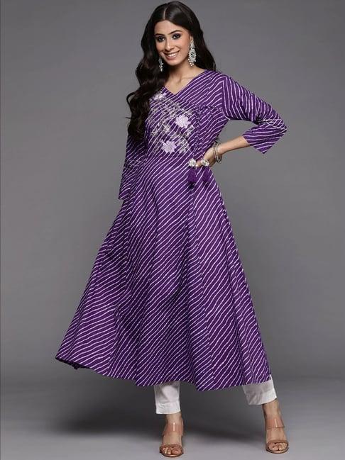 varanga purple cotton embroidered anarkali kurta