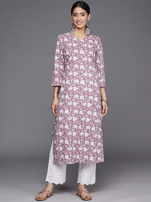 varanga purple cotton floral print straight kurta