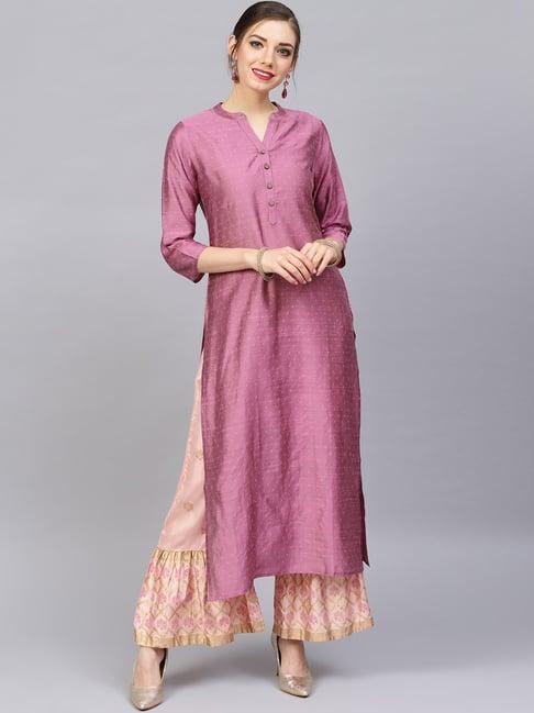 varanga purple cotton woven pattern straight kurta