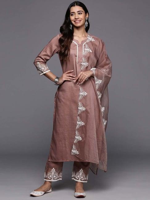 varanga purple embroidered kurta palazzo set with dupatta