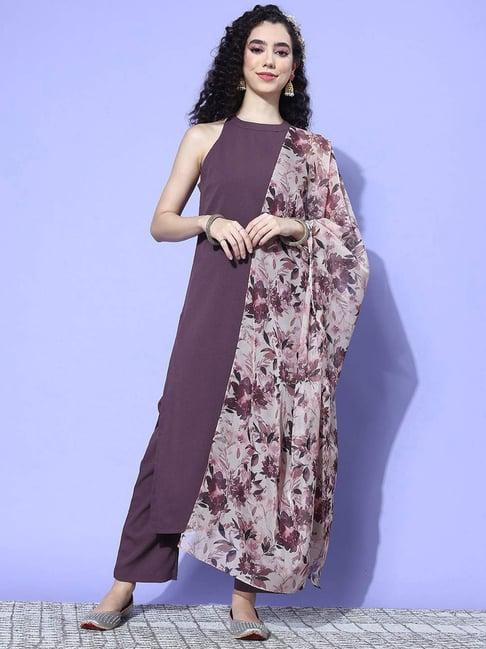 varanga purple kurta pant set with dupatta