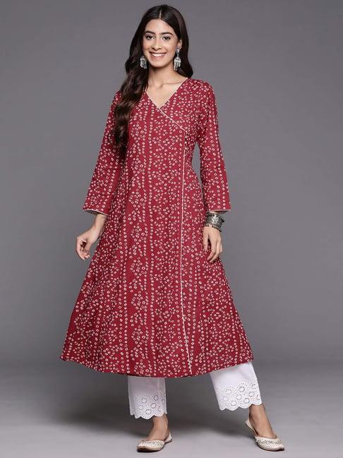 varanga red cotton printed angrakha kurta