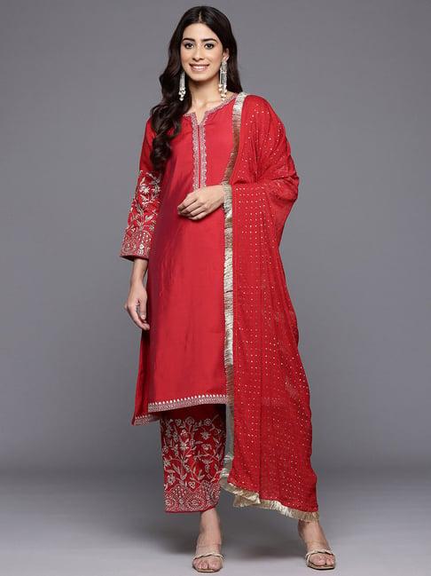 varanga red embroidered kurta with salwar & dupatta