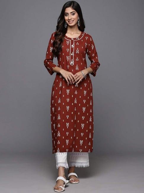 varanga rust cotton floral print straight kurta