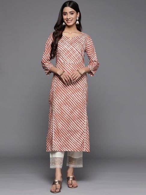 varanga rust cotton striped straight kurta