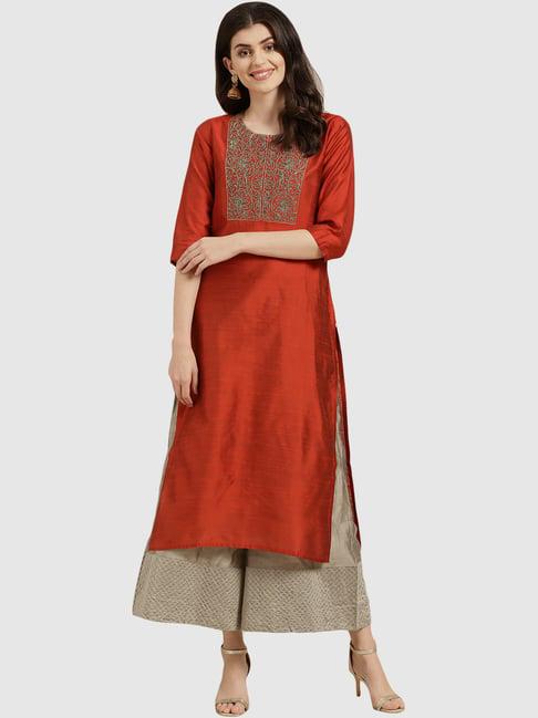 varanga rust embroidered straight kurta