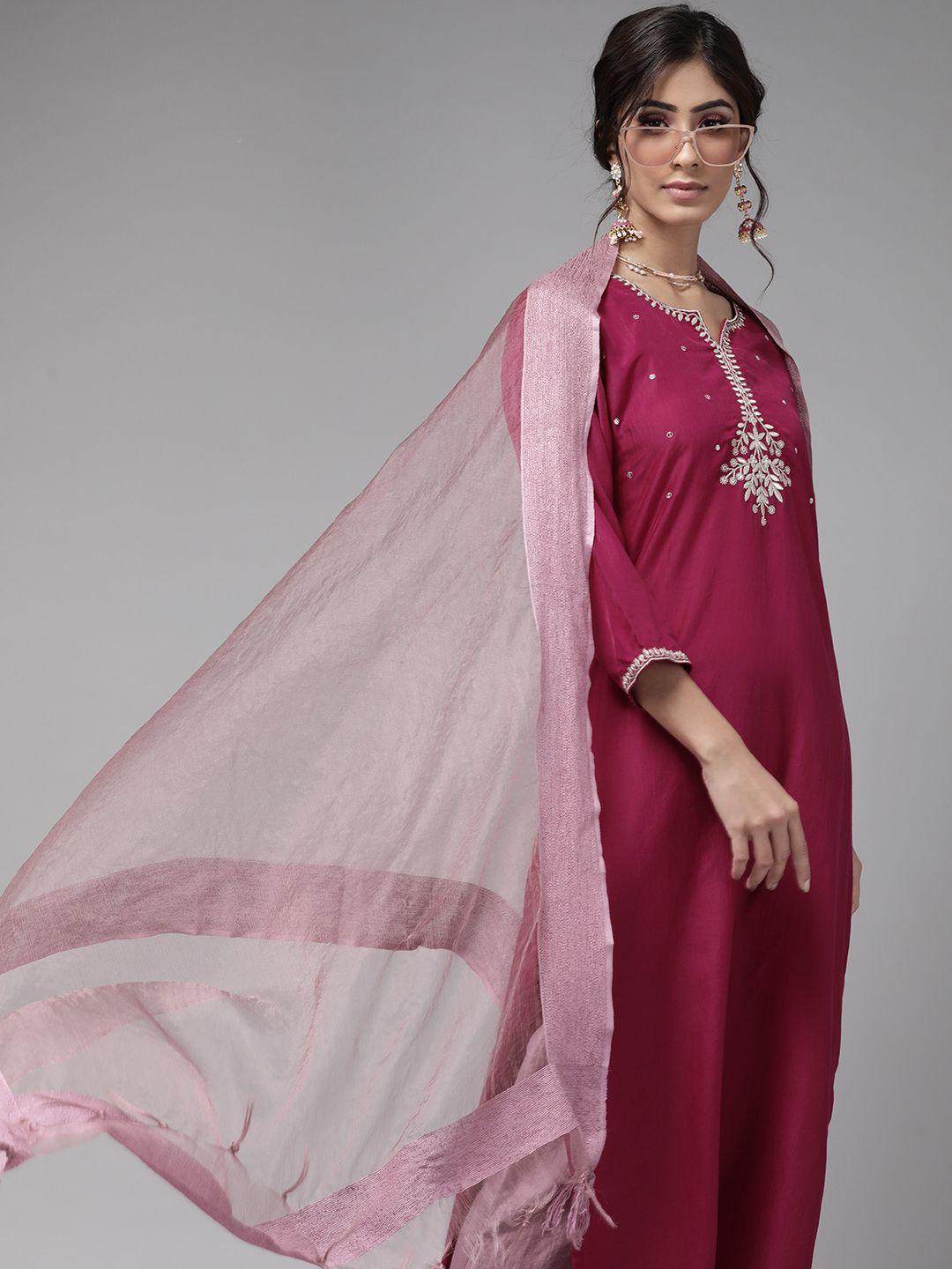 varanga trendy magenta yoke design kurta set