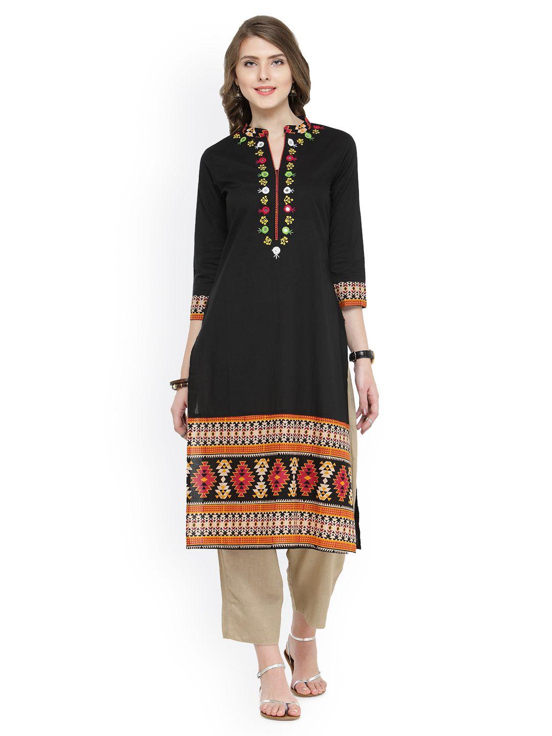 varanga women black & beige printed kurta with trousers