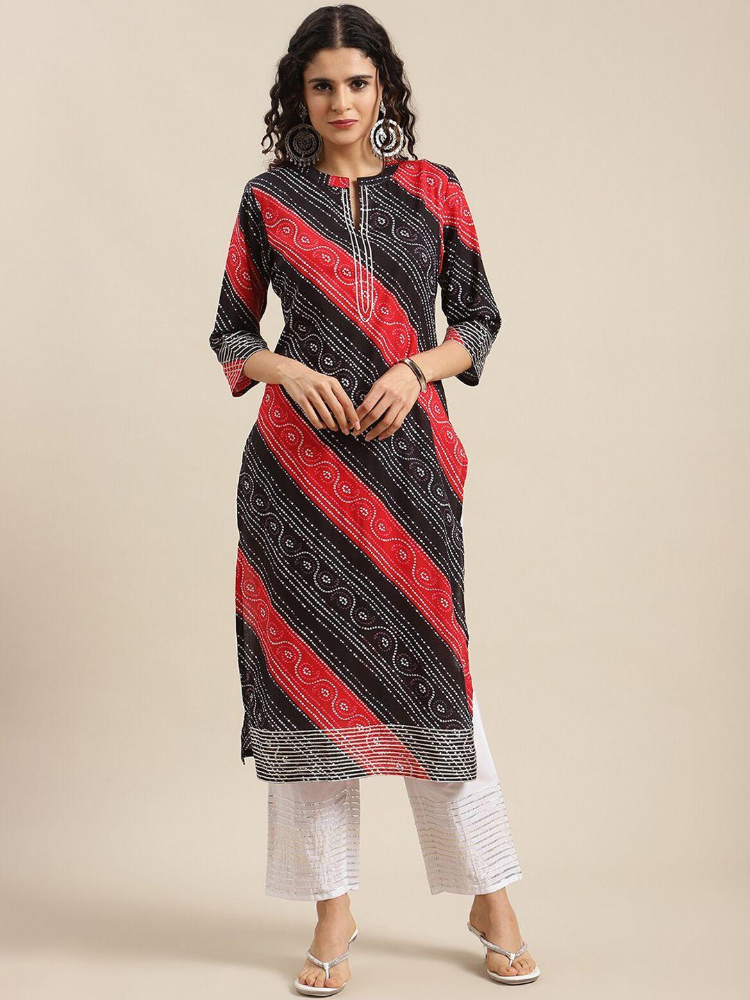 varanga women black & red abstract printed cotton kurta