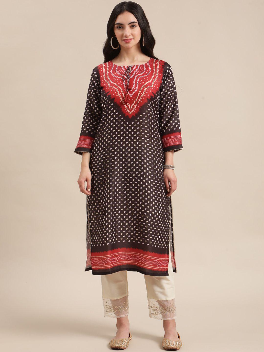 varanga women black ethnic motifs printed thread work kurta