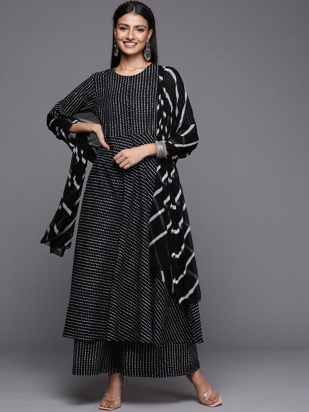 varanga women black printed pure cotton kurta with palazzos & dupatta