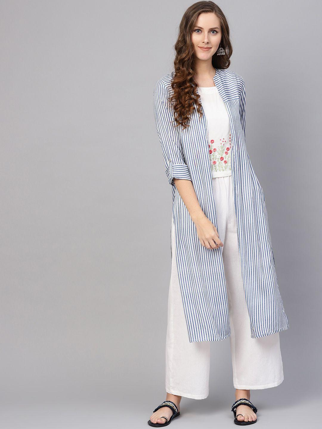 varanga women blue & white striped straight kurta