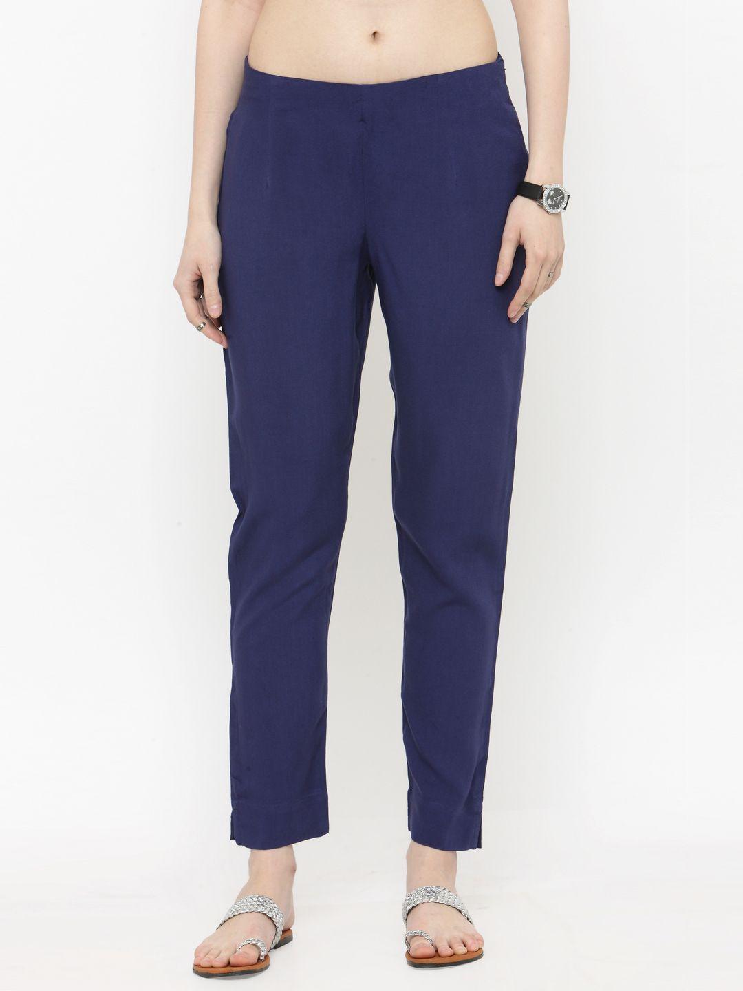 varanga women blue solid regular trousers