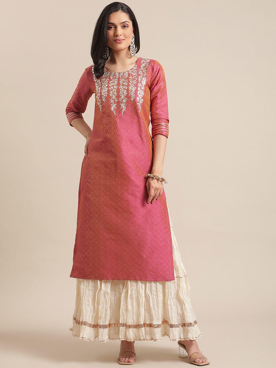 varanga women coral floral embroidered thread work kurta