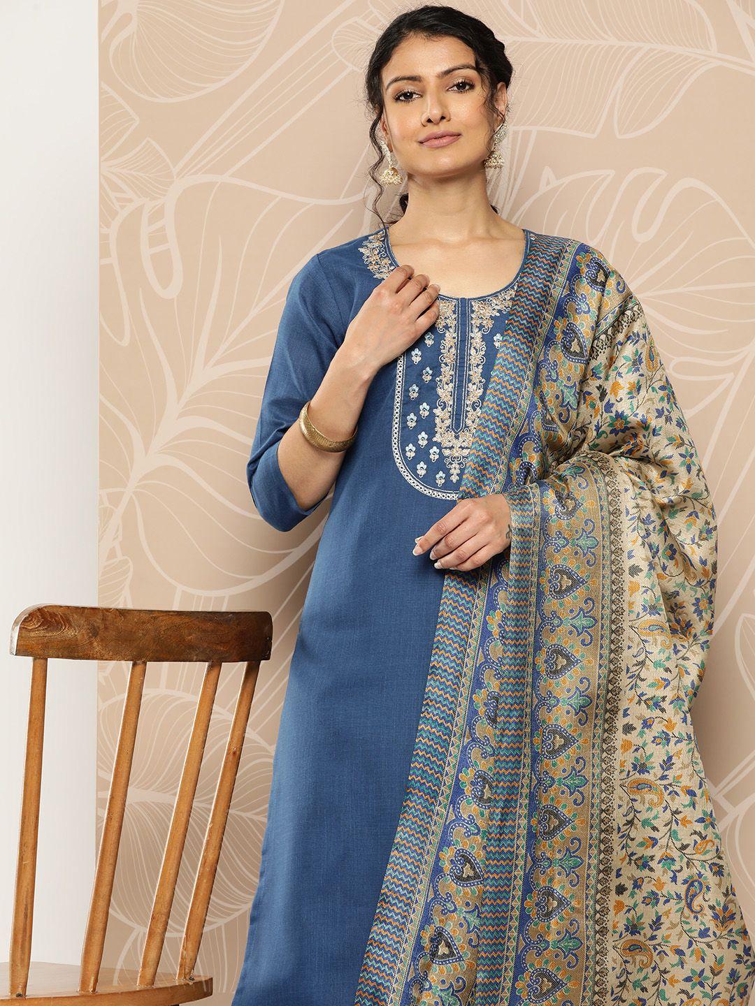 varanga women embroidered thread work kurta with trousers & dupatta