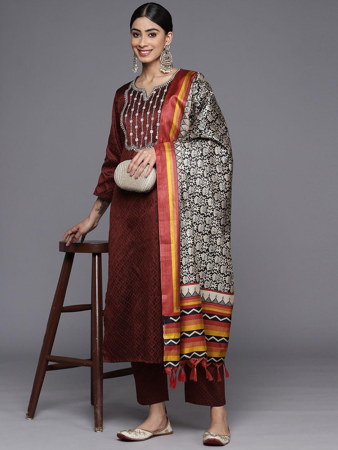 varanga women ethnic motifs embroidered sequinned kurta with trousers & with dupatta