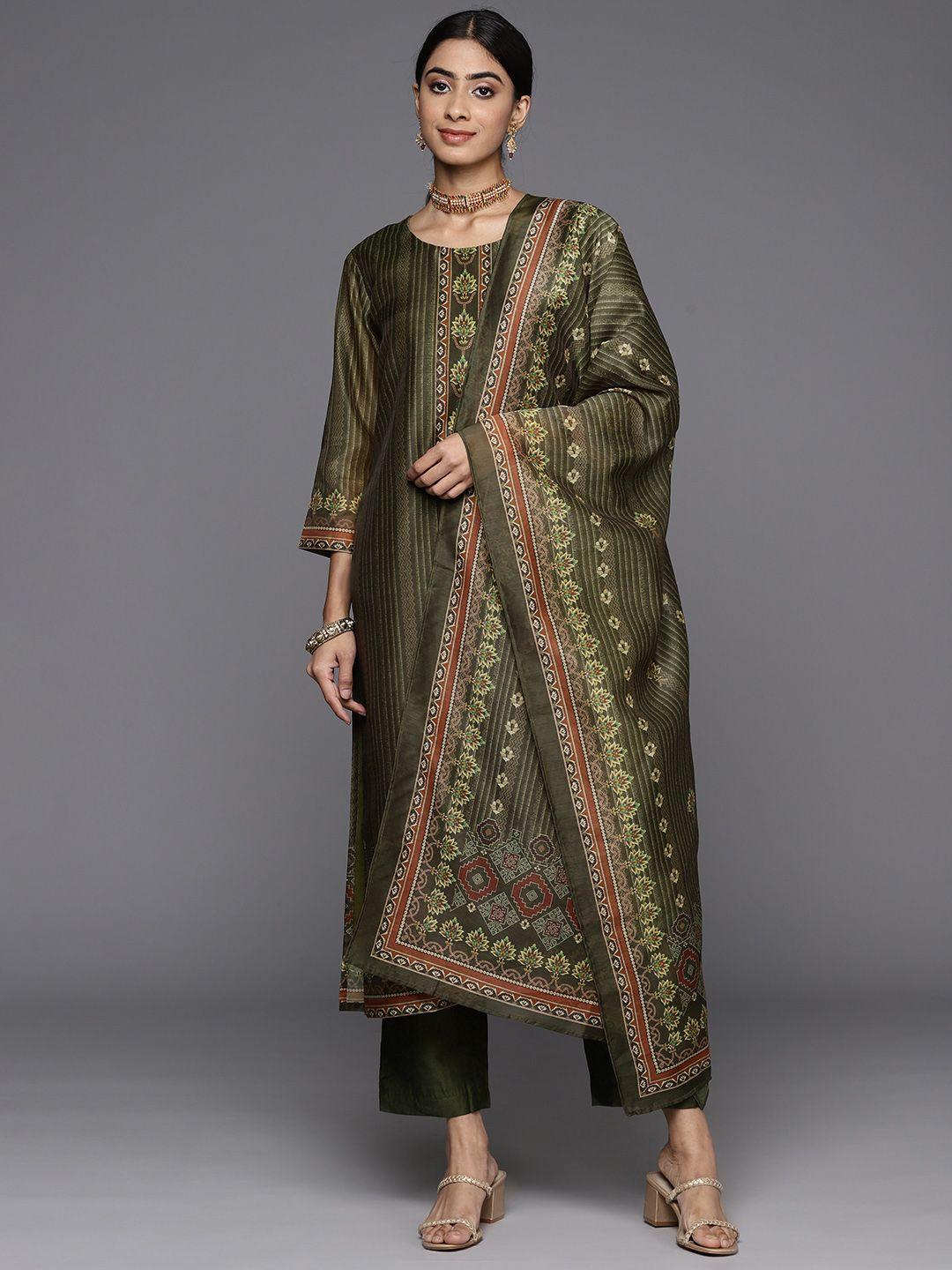 varanga women ethnic motifs printed chanderi silk kurta with trousers & with dupatta