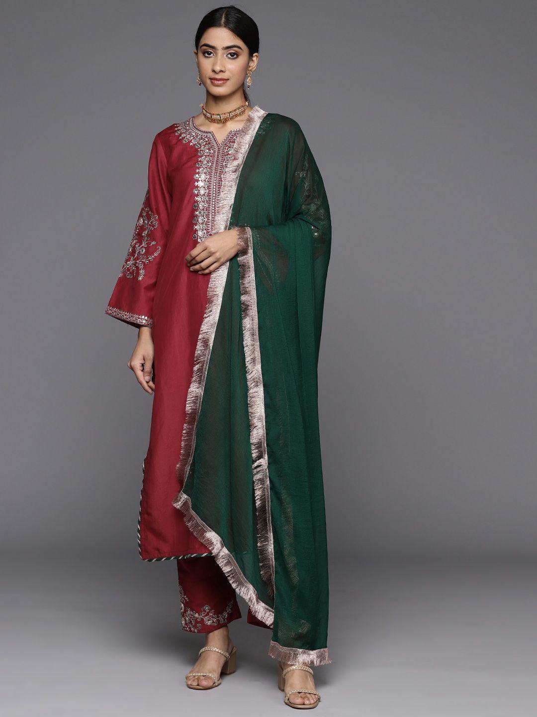 varanga women floral embroidered regular kurta with trousers & with dupatta