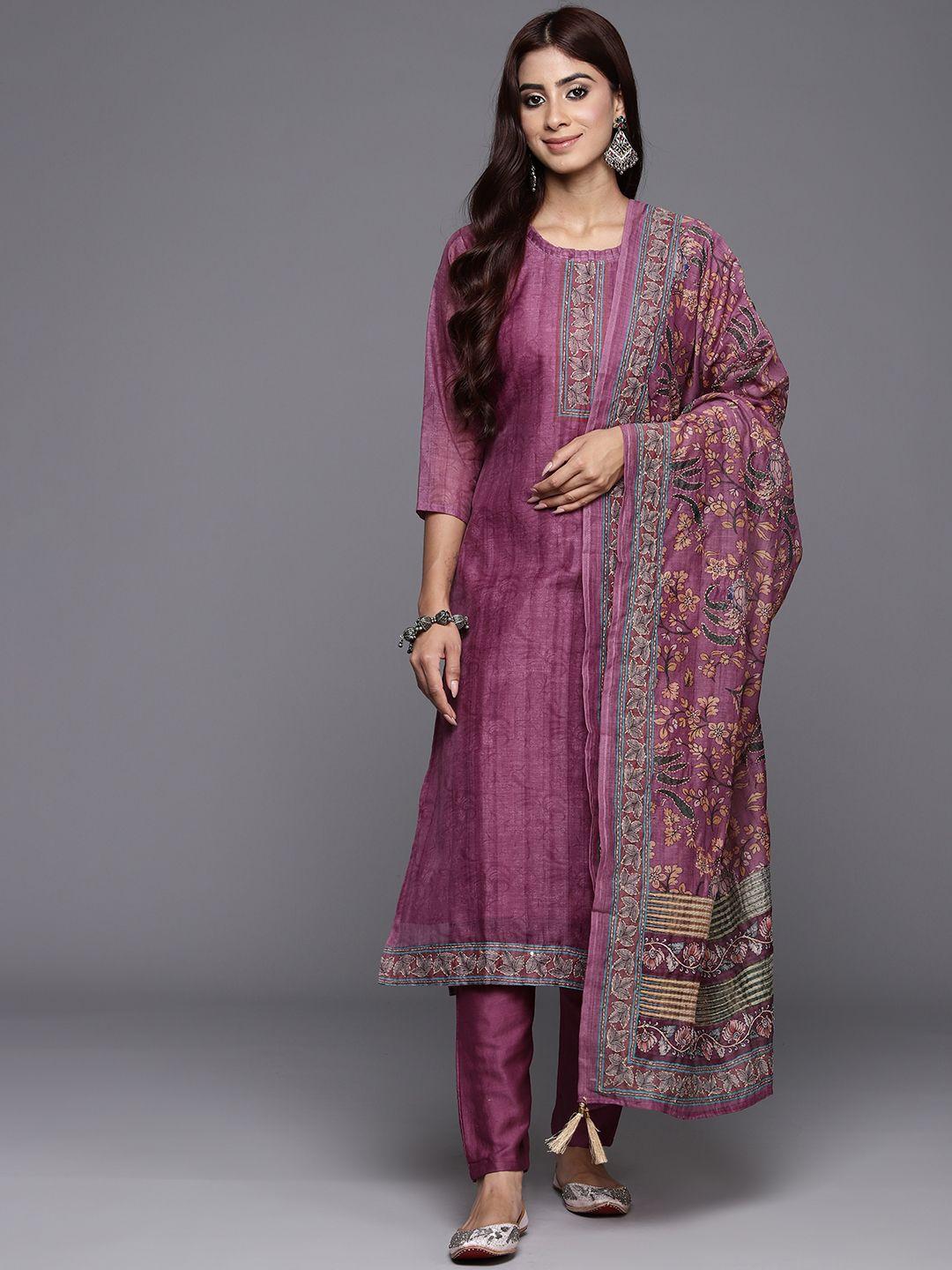 varanga women floral embroidered regular kurta with trousers & with dupatta