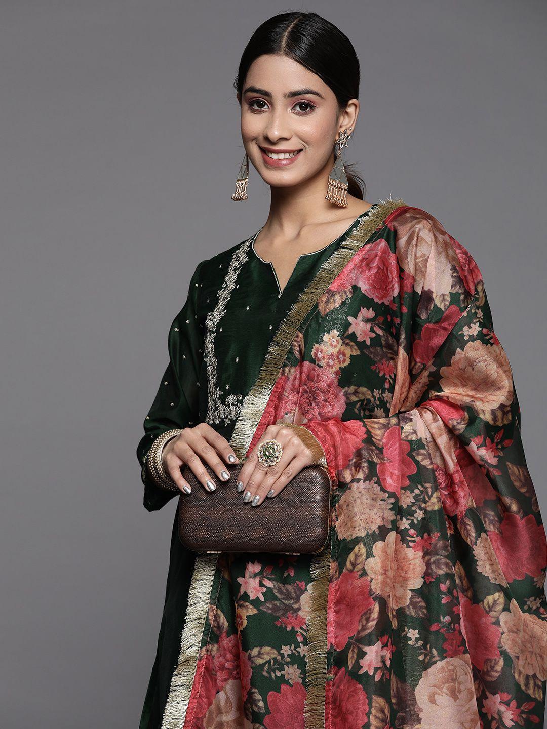 varanga women floral embroidered sequinned chanderi silk kurta set