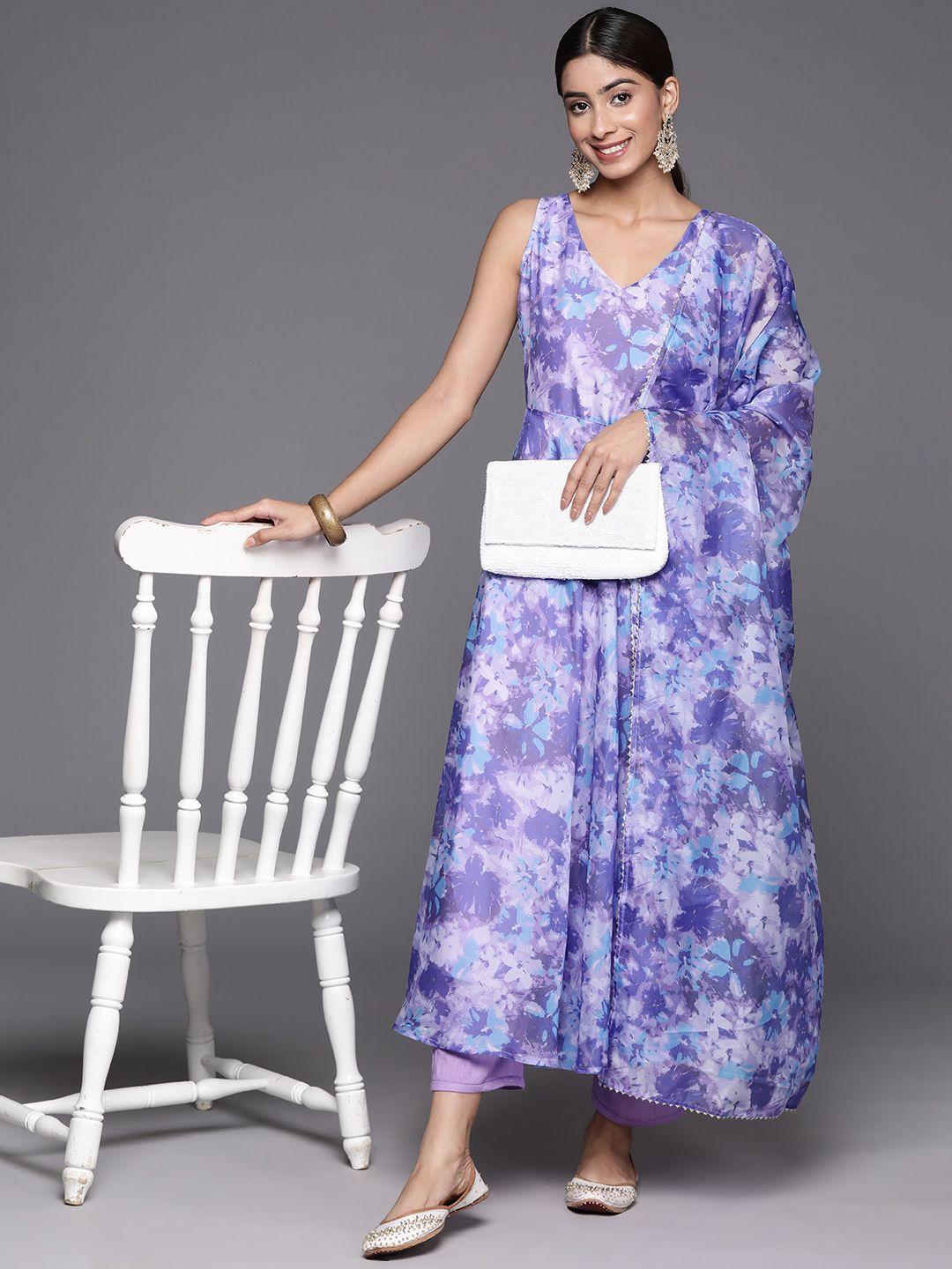 varanga women floral printed empire gotta patti kurta with trousers & with dupatta