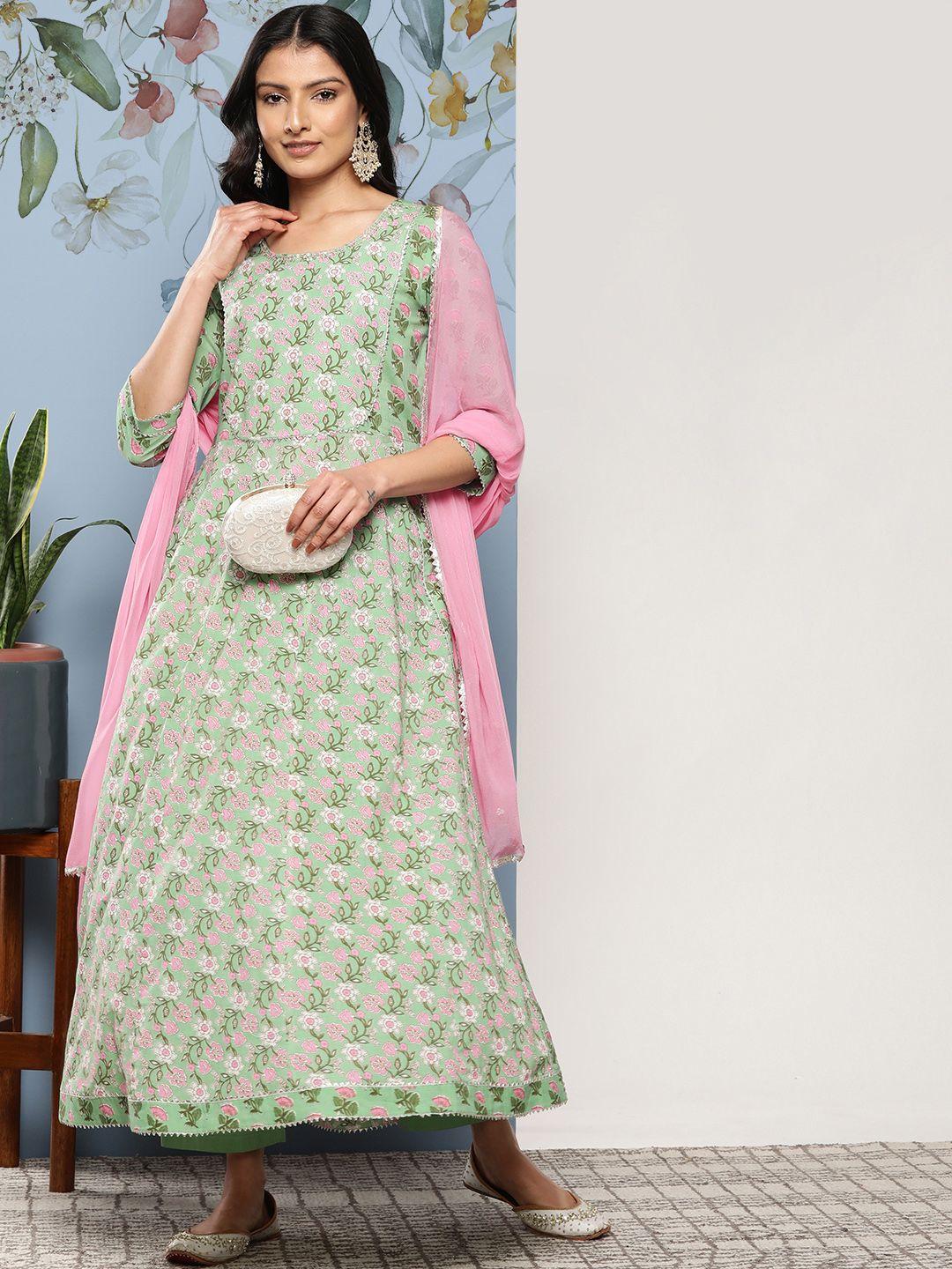 varanga women floral printed empire gotta patti pure cotton kurta set