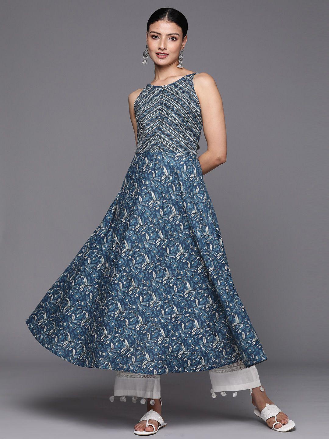 varanga women floral printed indigo anarkali kurta