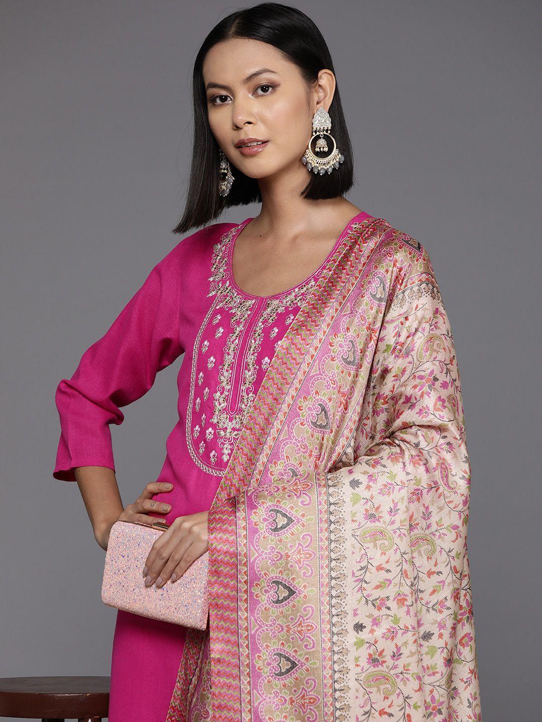 varanga women floral yoke design regular thread work kurta with trousers & dupatta