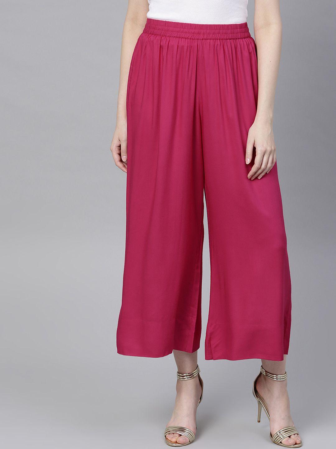 varanga women fuchsia pink solid straight palazzos