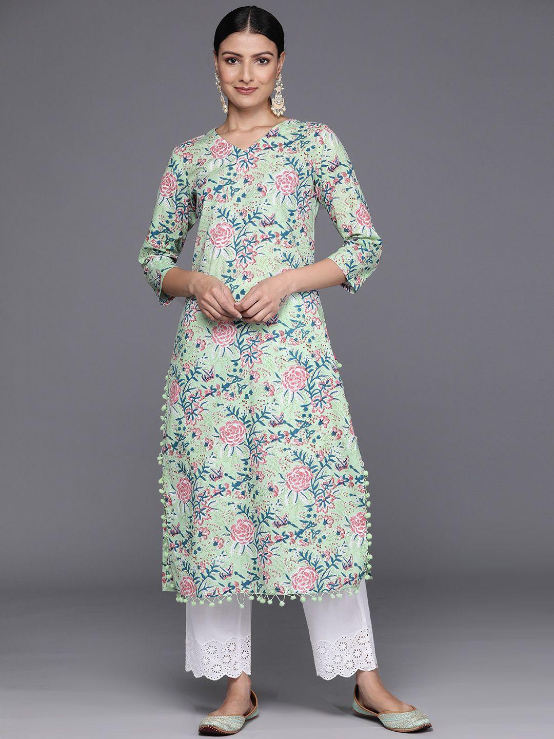 varanga women green & teal floral printed floral kurta