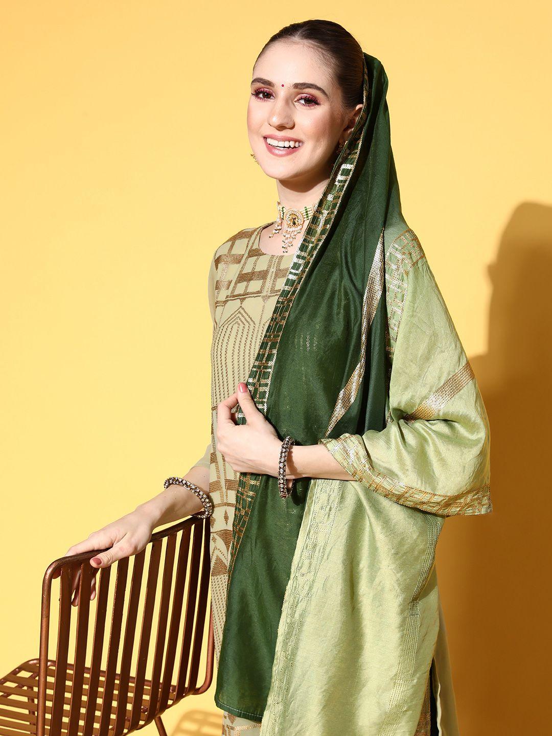 varanga women green embroidered sequinned kurta with sharara & dupatta