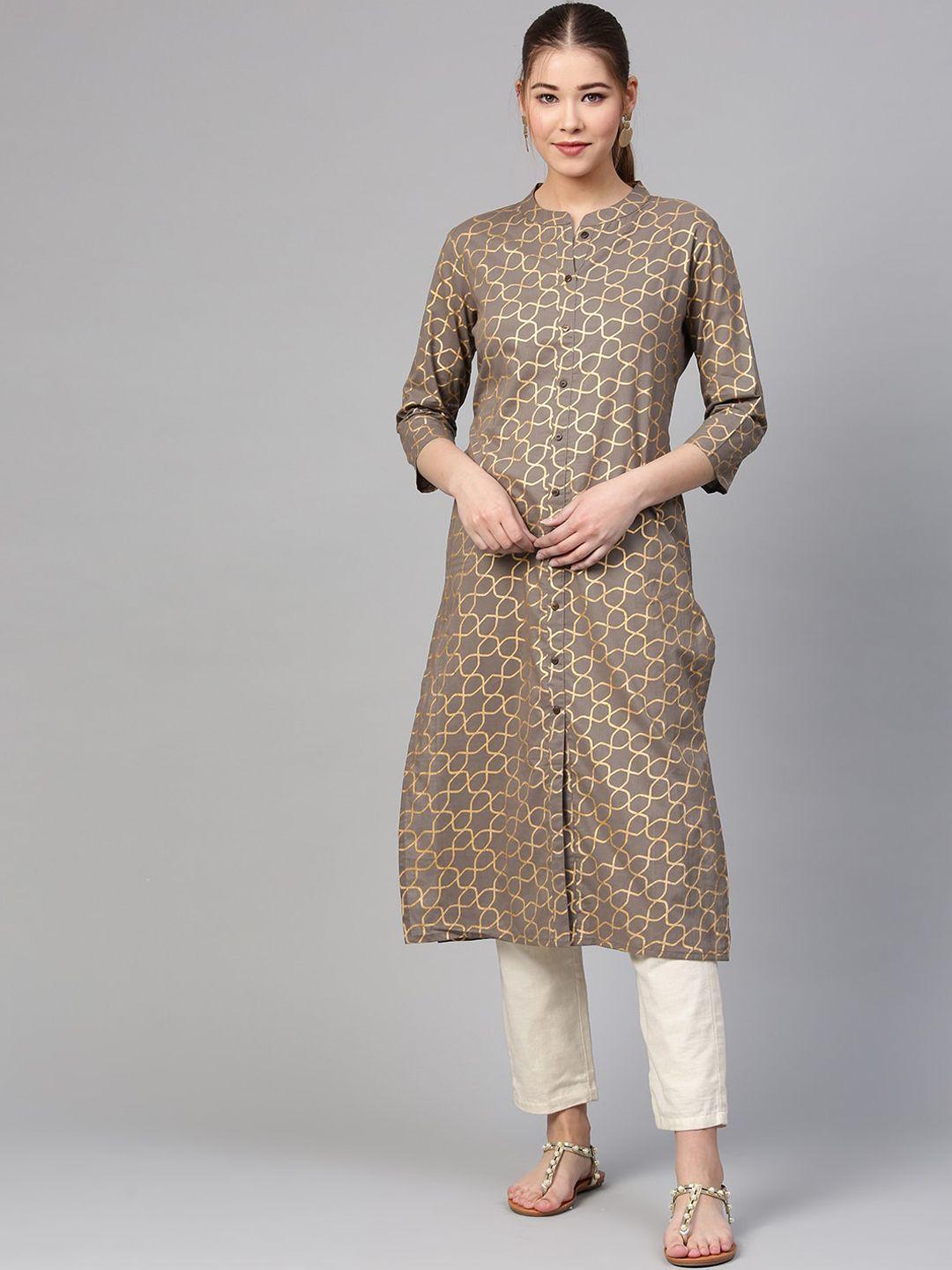 varanga women grey & gold-toned geometric kurta