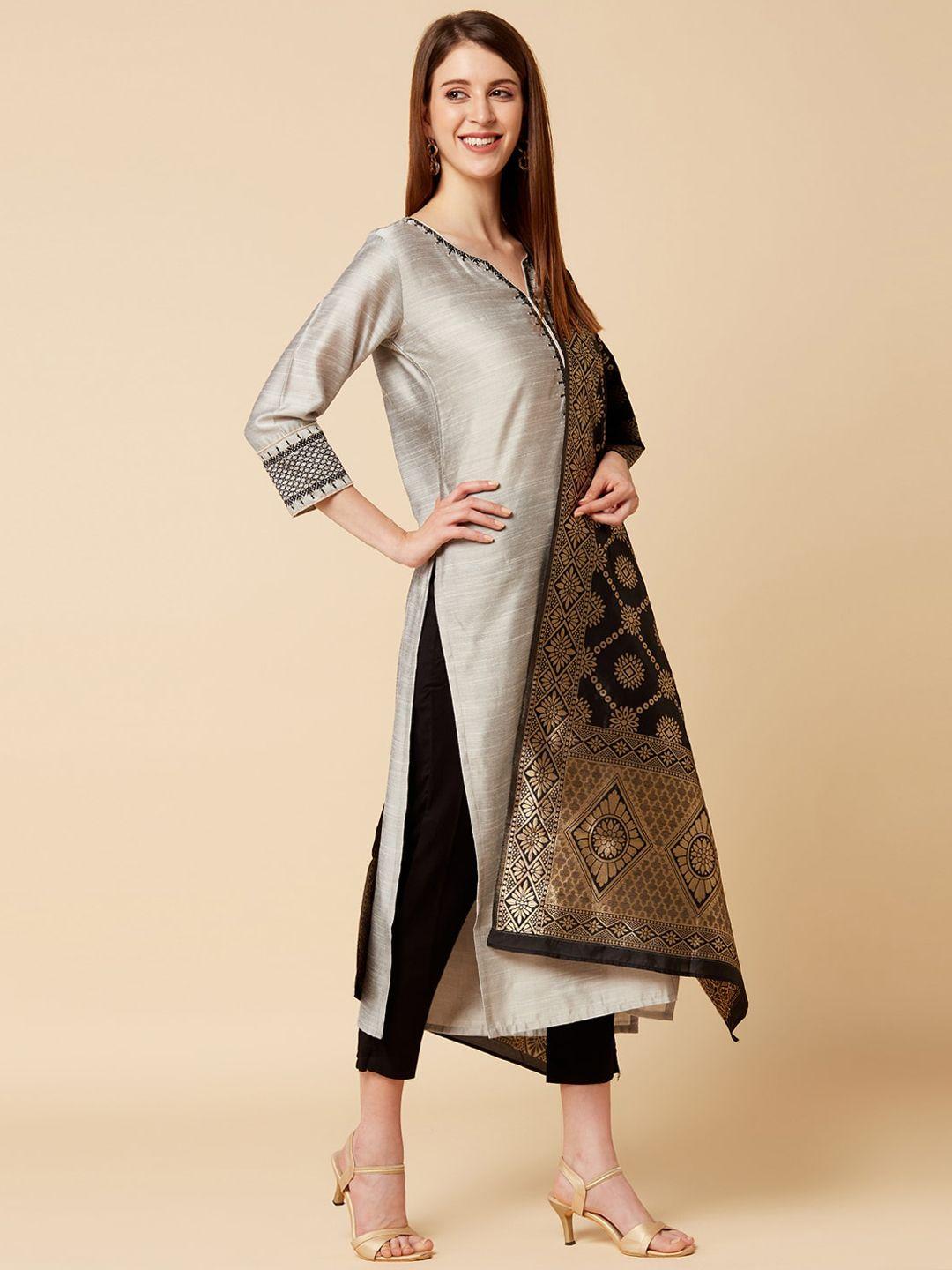 varanga women grey art silk kurta sets