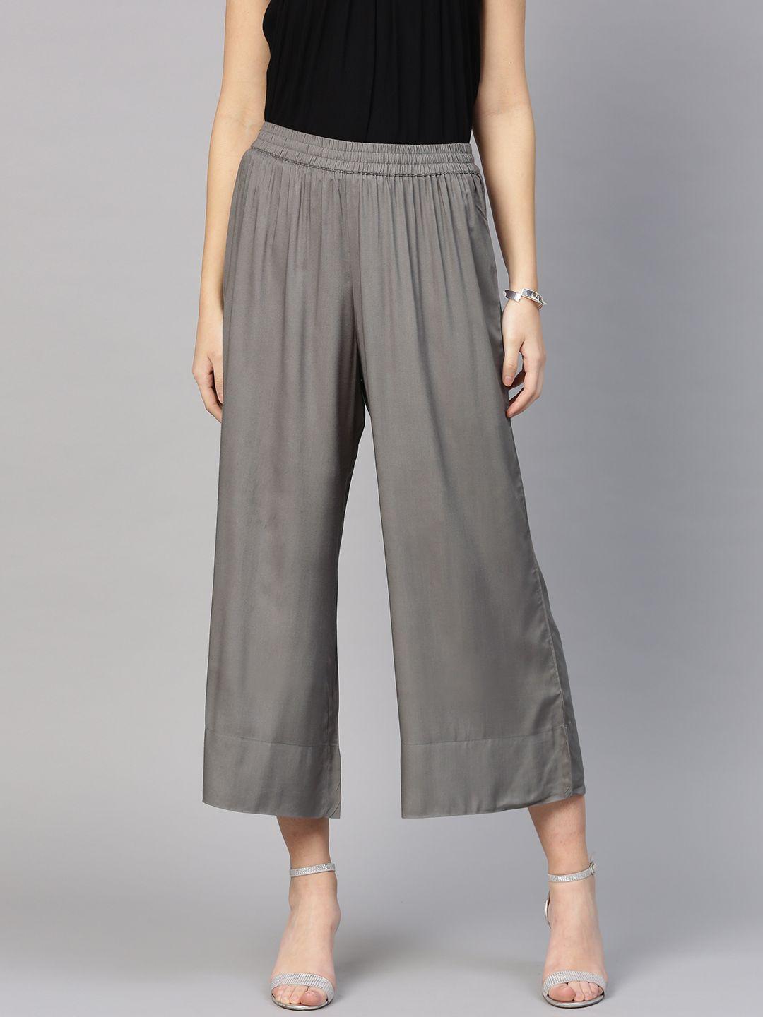 varanga women grey solid wide-leg palazzo