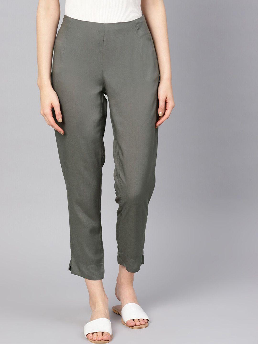 varanga women grey straight fit regular trousers