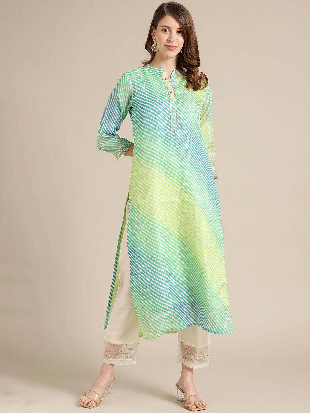 varanga women lime green striped kurta