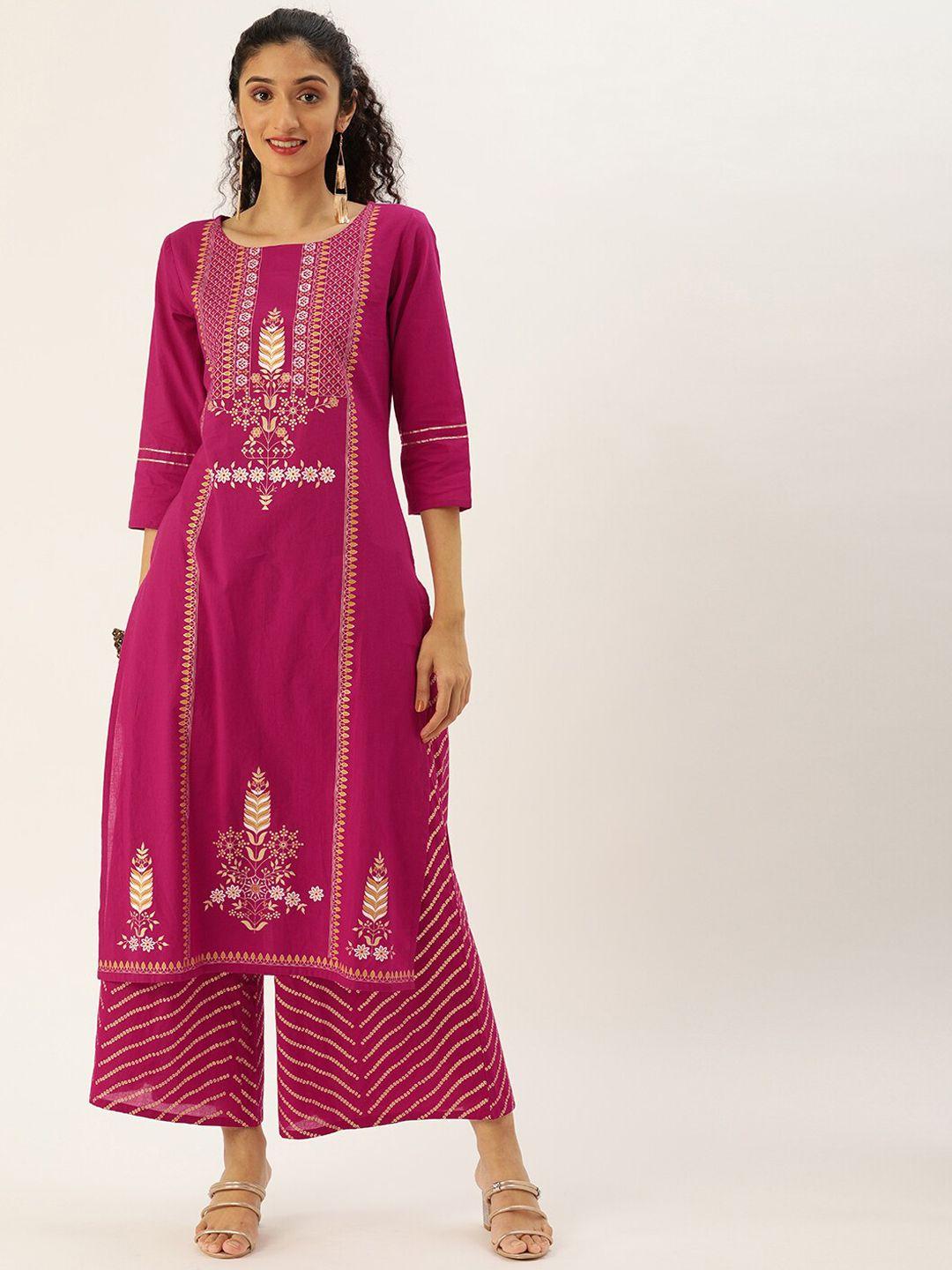 varanga women magenta ethnic motifs printed panelled kurta with palazzos