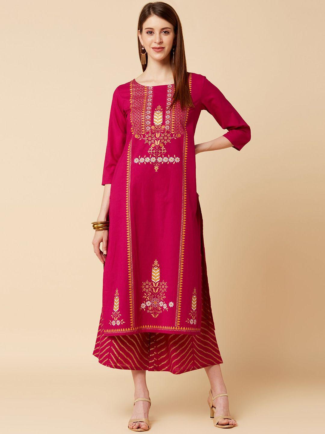 varanga women magenta printed kurta with palazzos