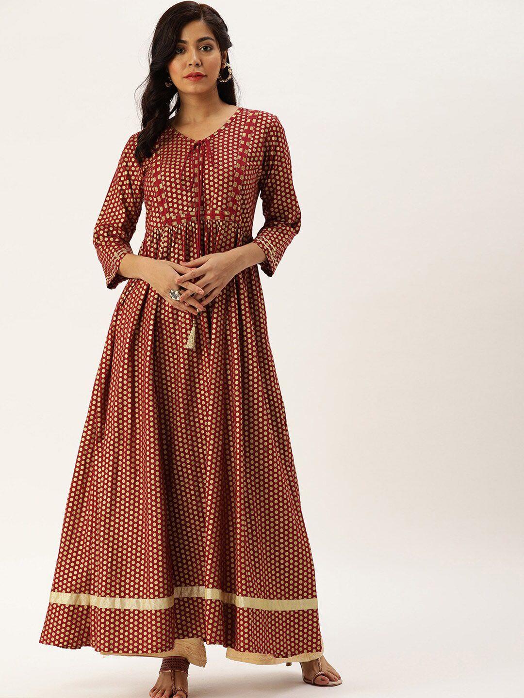 varanga women maroon geometric printed flared sleeves anarkali kurta