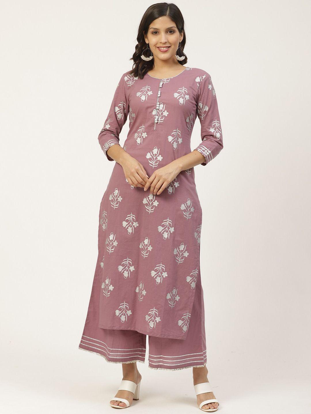 varanga women mauve printed kurta with palazzos