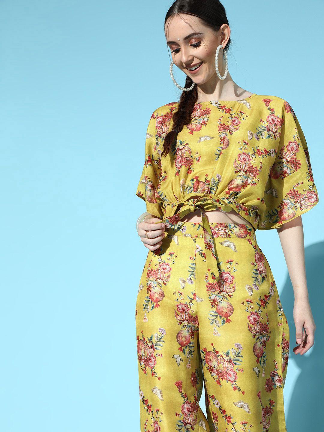 varanga women mustard printed top with trousers