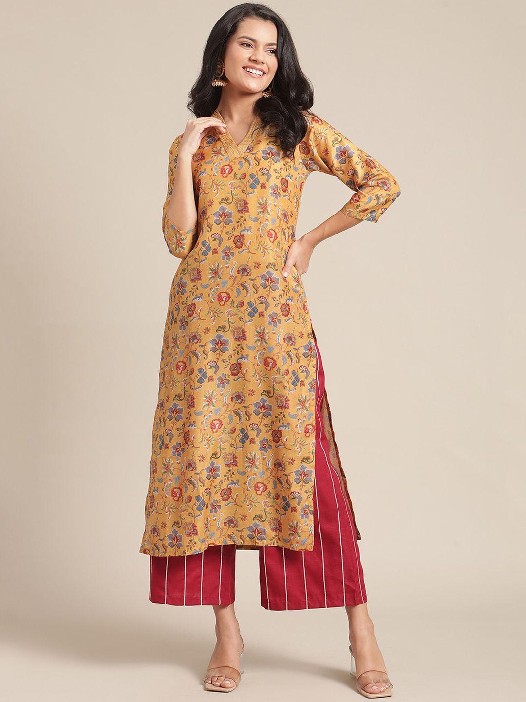 varanga women mustard yellow ethnic motifs printed kurta