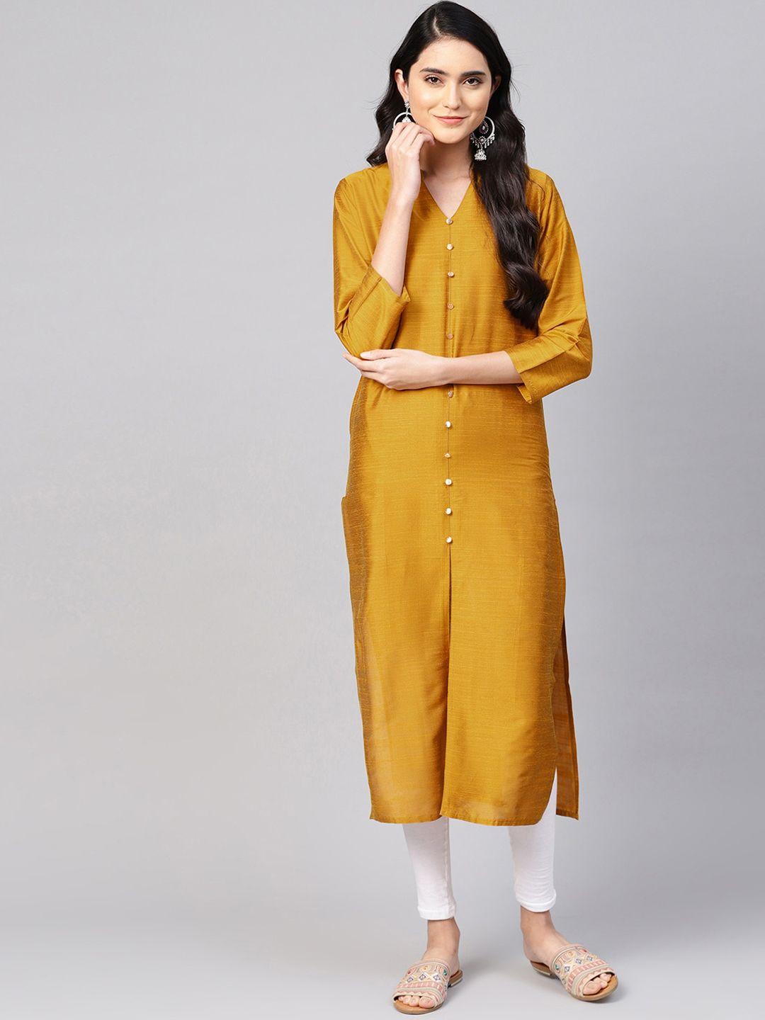 varanga women mustard yellow solid kurta