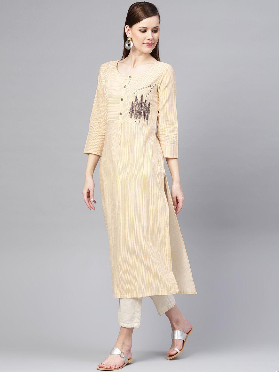 varanga women mustard yellow striped straight kurta