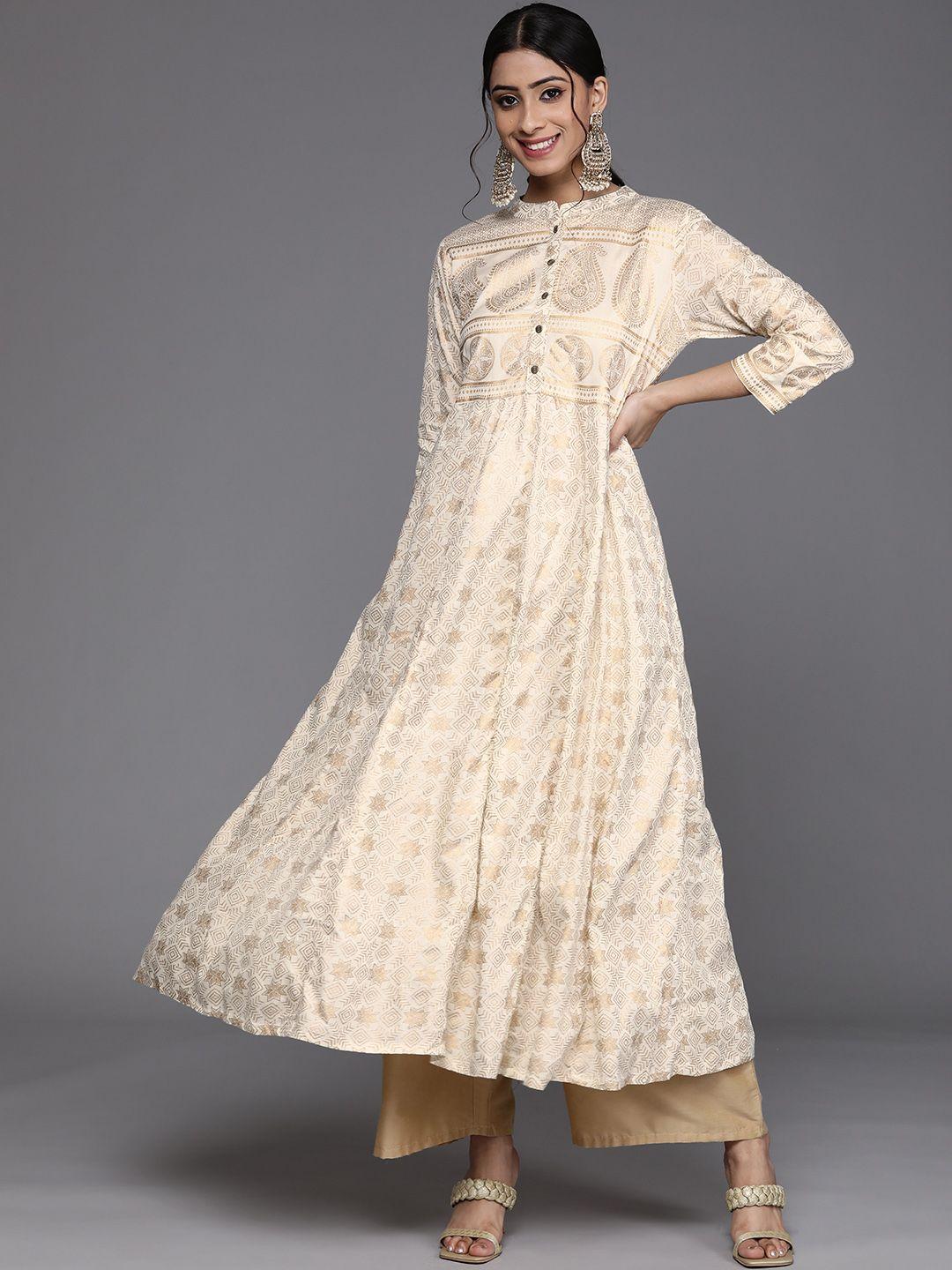 varanga women off white & beige ethnic motifs printed kurta