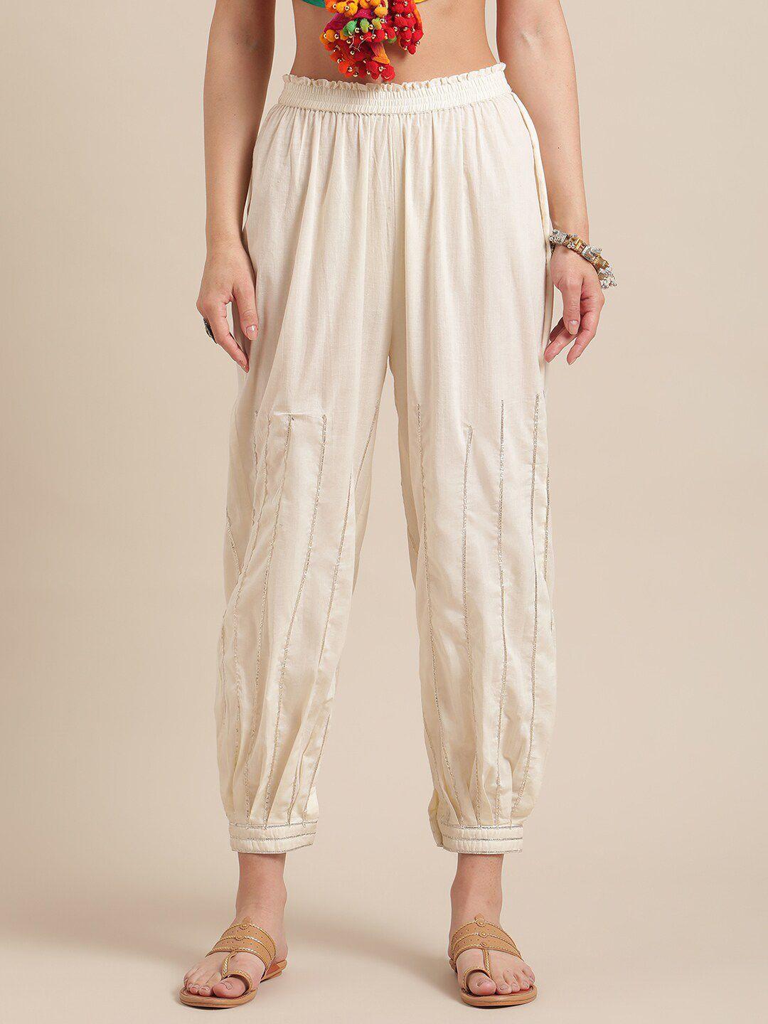 varanga women off white & gold-toned embellished ethnic palazzos