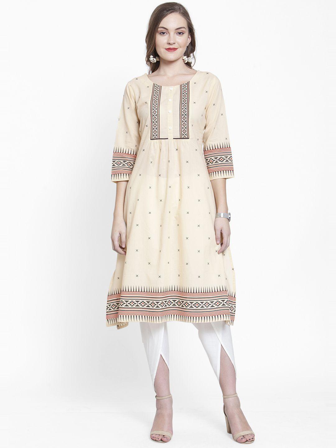 varanga women off-white printed kurta with trousers