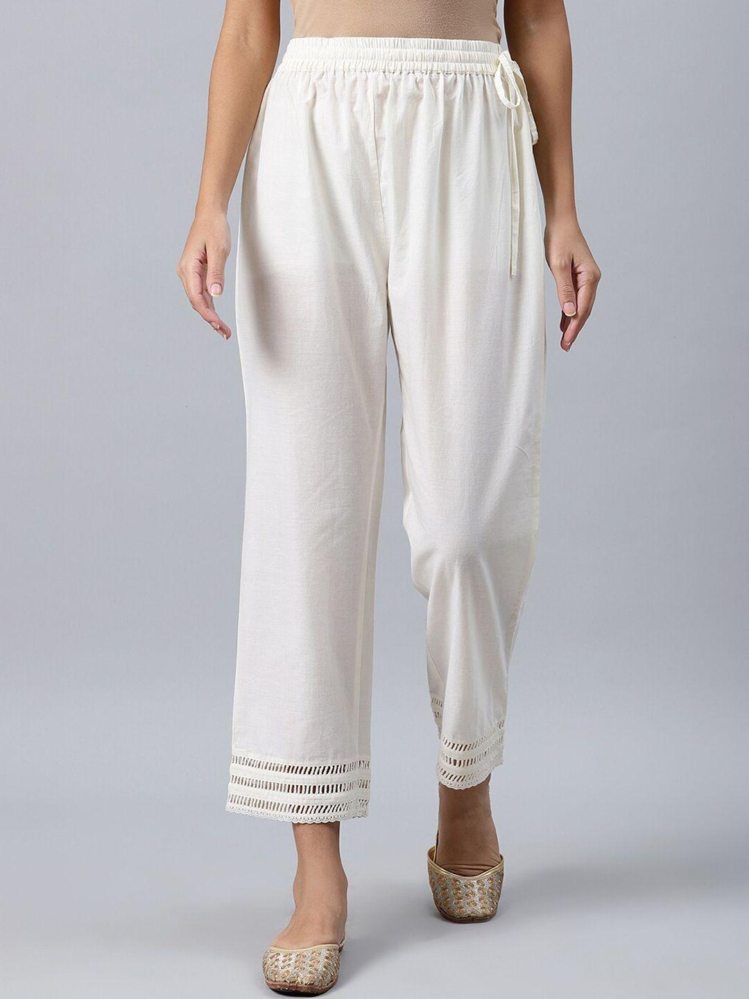 varanga women off-white regular fit solid trousers