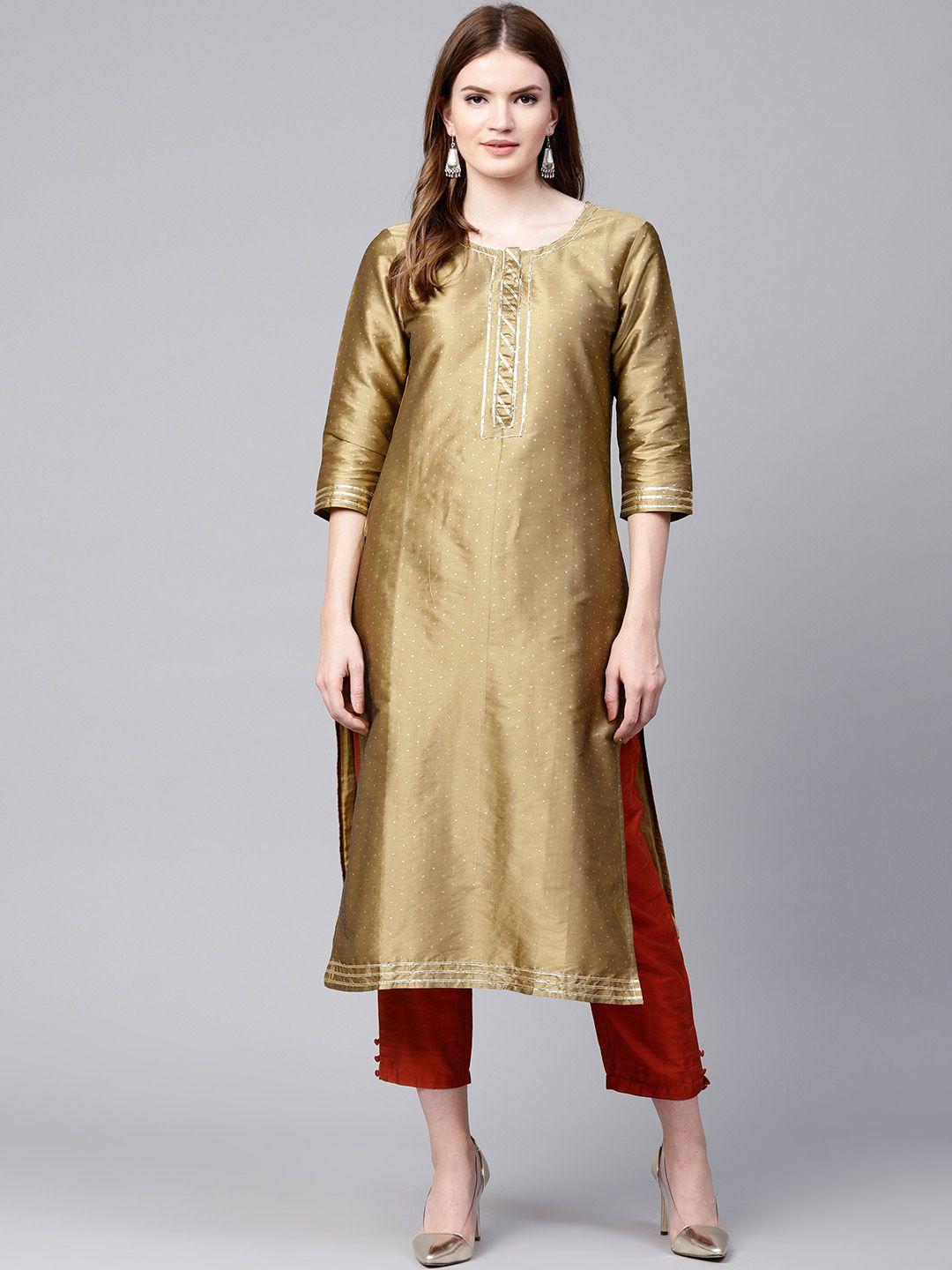 varanga women olive green embellished straight kurta